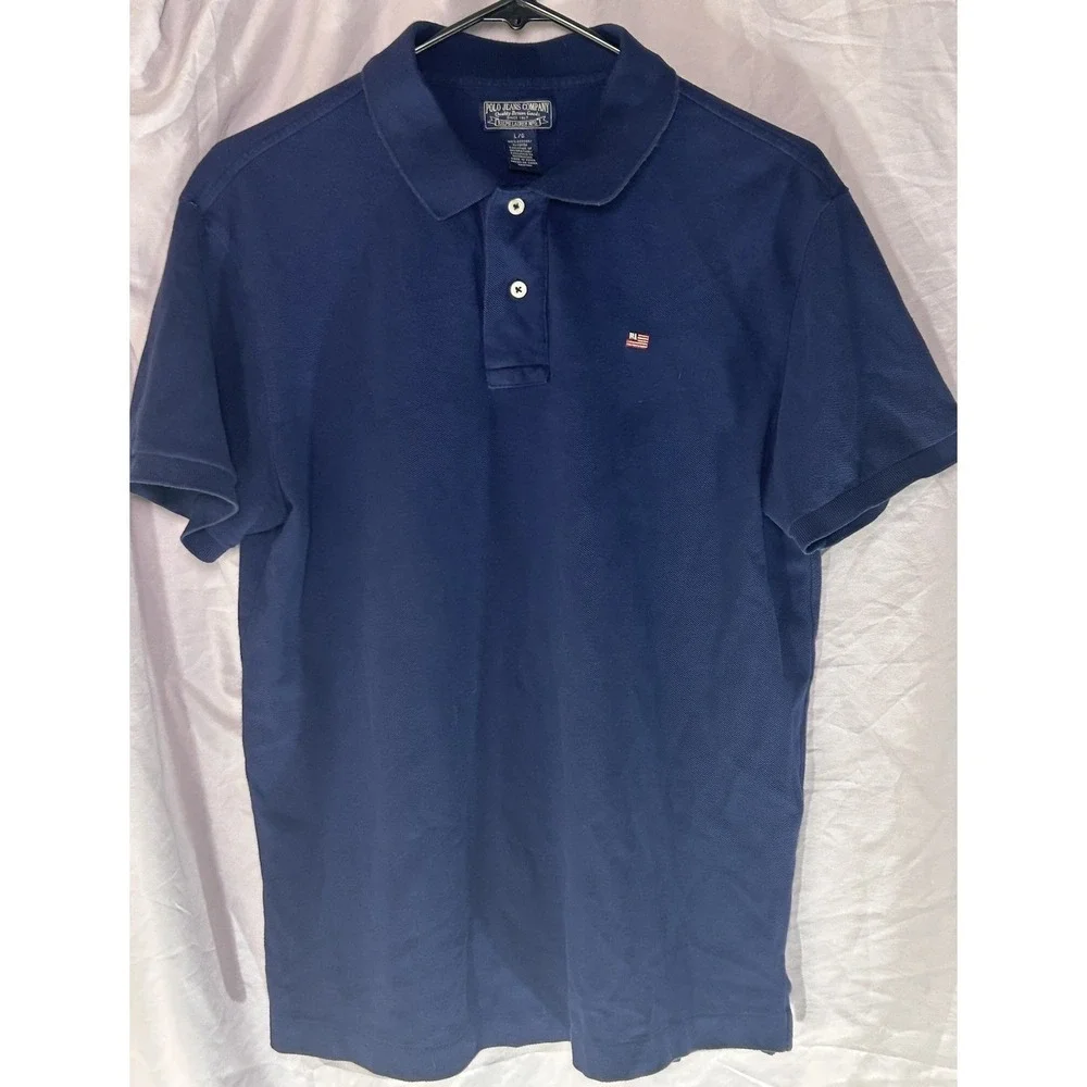 Polo Jeans Company Ralph Lauren Navy Polo Shirt Men's Large RL Flag‎ Logo